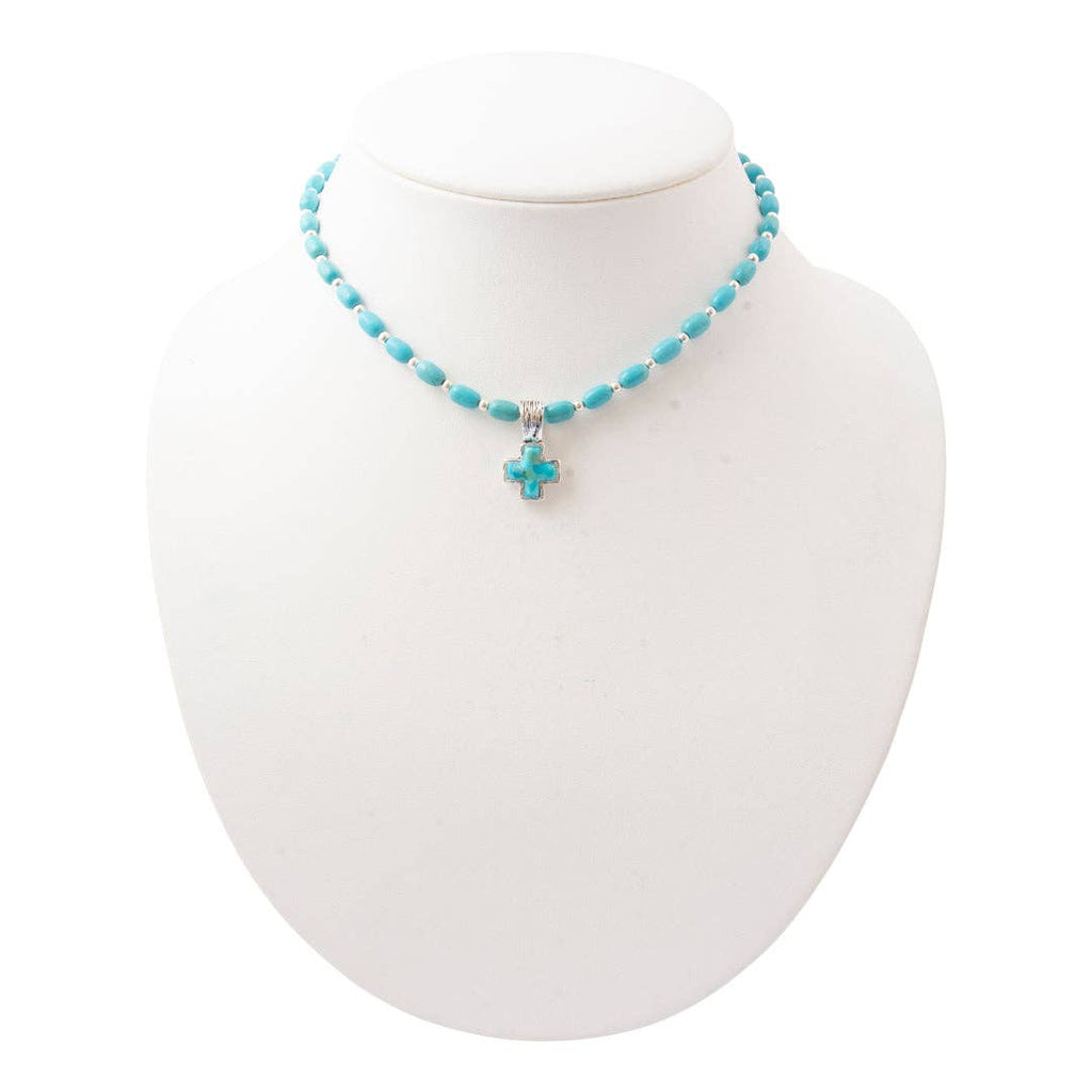 Barse Jewelry- Full of Grace Blue Turquoise and Silver Cross Necklace