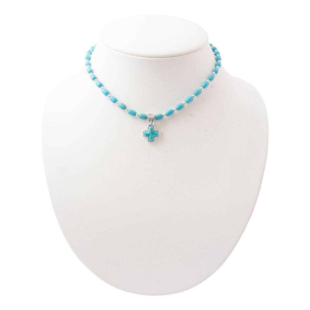 Barse Jewelry- Full of Grace Blue Turquoise and Silver Cross Necklace