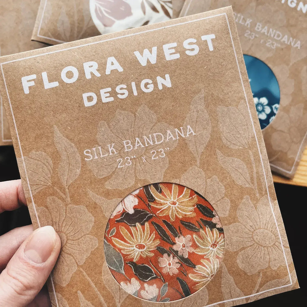 Flora West Design- Midnight Garden Silk Bandana Scarf 23" Floral Accessory