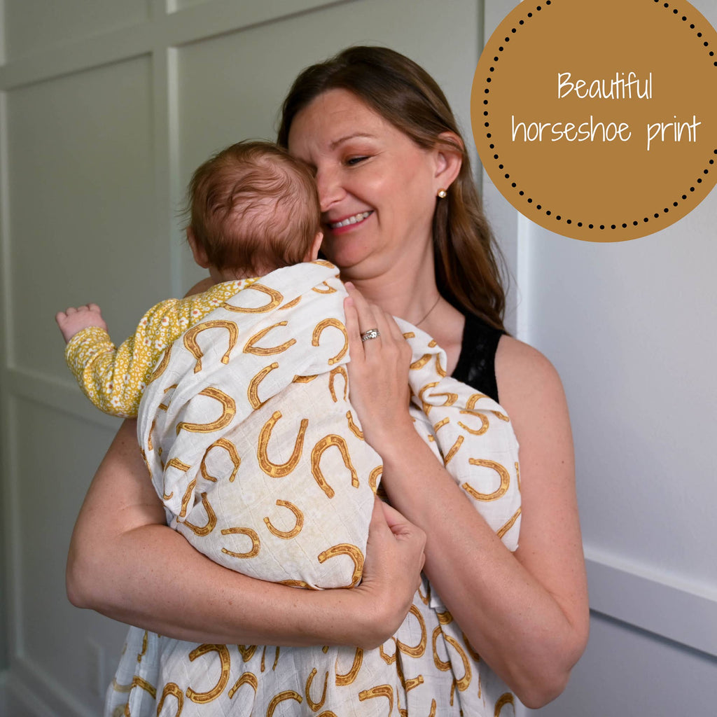 LollyBanks- Lucky Horseshoe Baby Muslin Swaddle Blanket