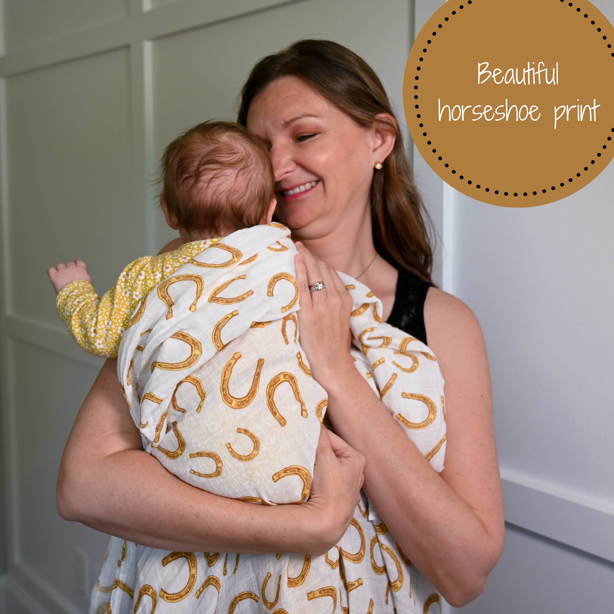LollyBanks- Lucky Horseshoe Baby Muslin Swaddle Blanket