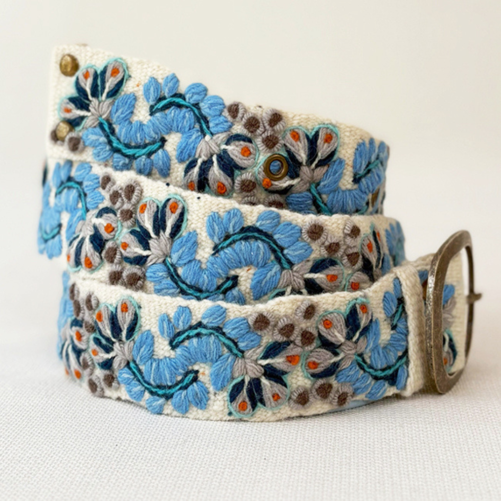Jenny Krauss- Blue Serenade Embroidered Wool Belt