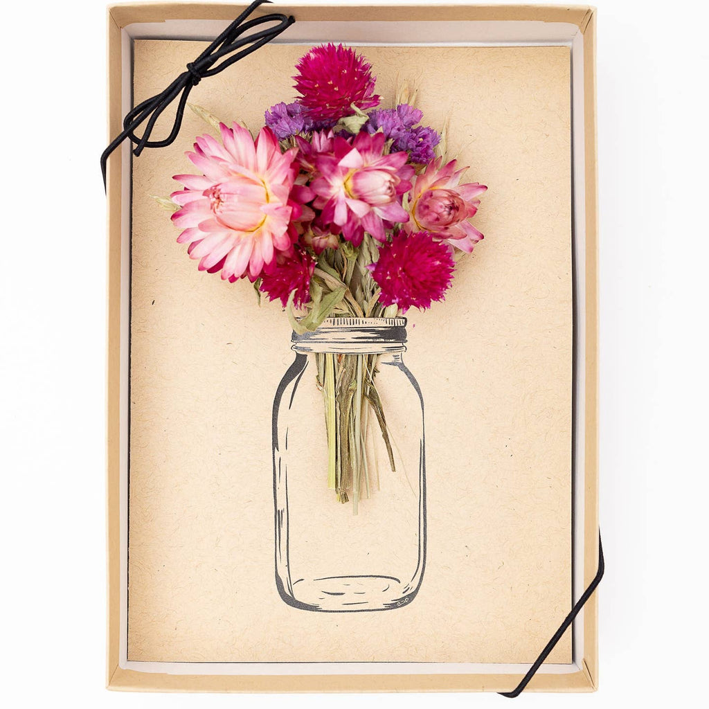 Orchid & PIne- Just Because - Blank Space Mason Jar Dried Bouquet Greeting Card