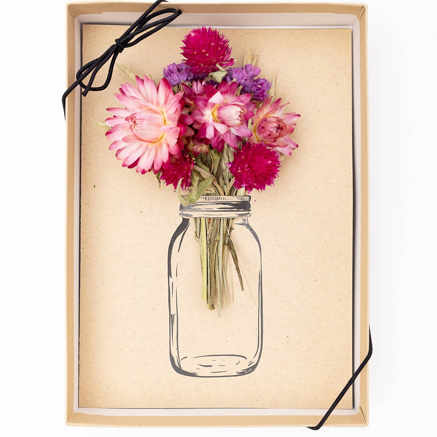 Orchid & PIne- Just Because - Blank Space Mason Jar Dried Bouquet Greeting Card