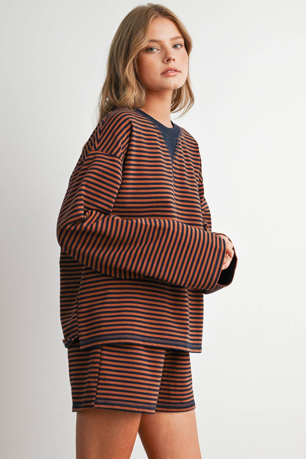 BUTTERMELON- Relaxed Fit Striped Long Sleeve Top