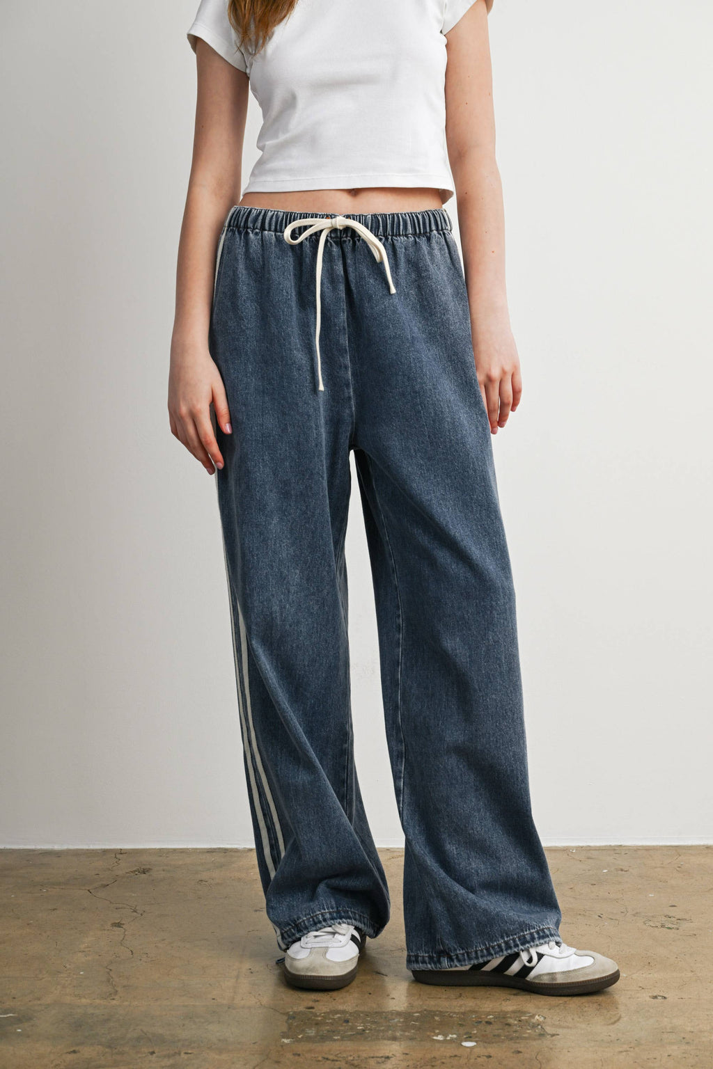 BUTTERMELON- Side Stripe Wide Leg Denim Pants