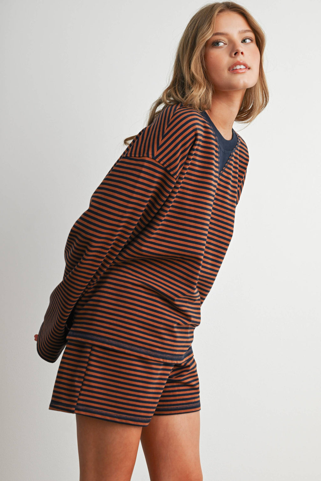 BUTTERMELON- Relaxed Fit Striped Long Sleeve Top