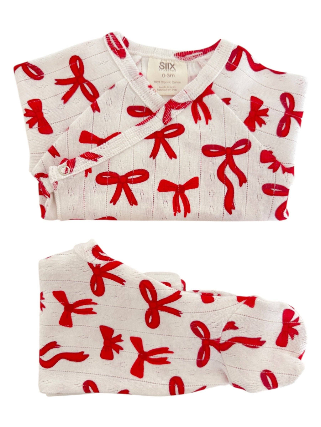 SIIX Collection- Red Bows / Organic Pointelle Newborn Set