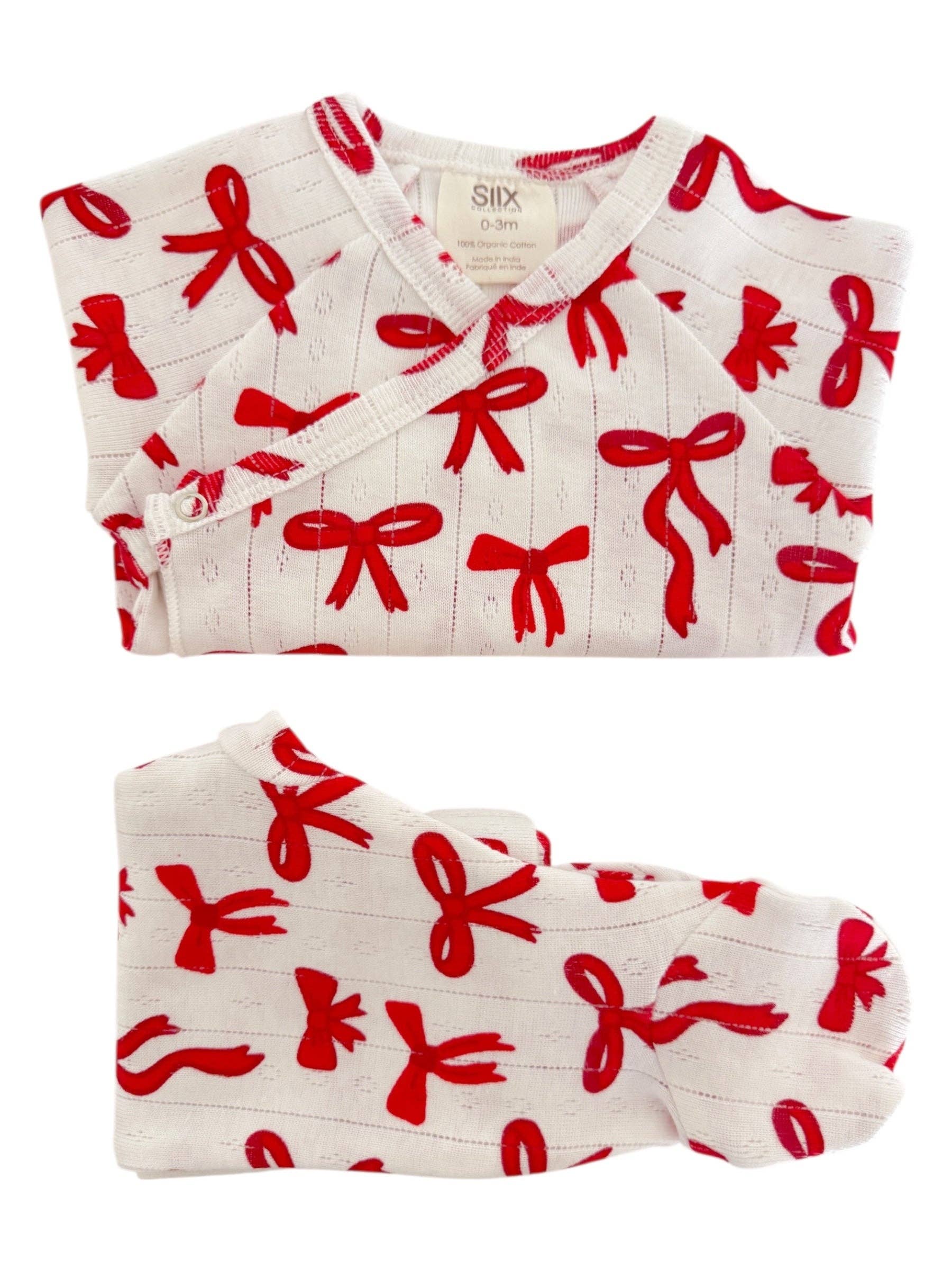 SIIX Collection- Red Bows / Organic Pointelle Newborn Set