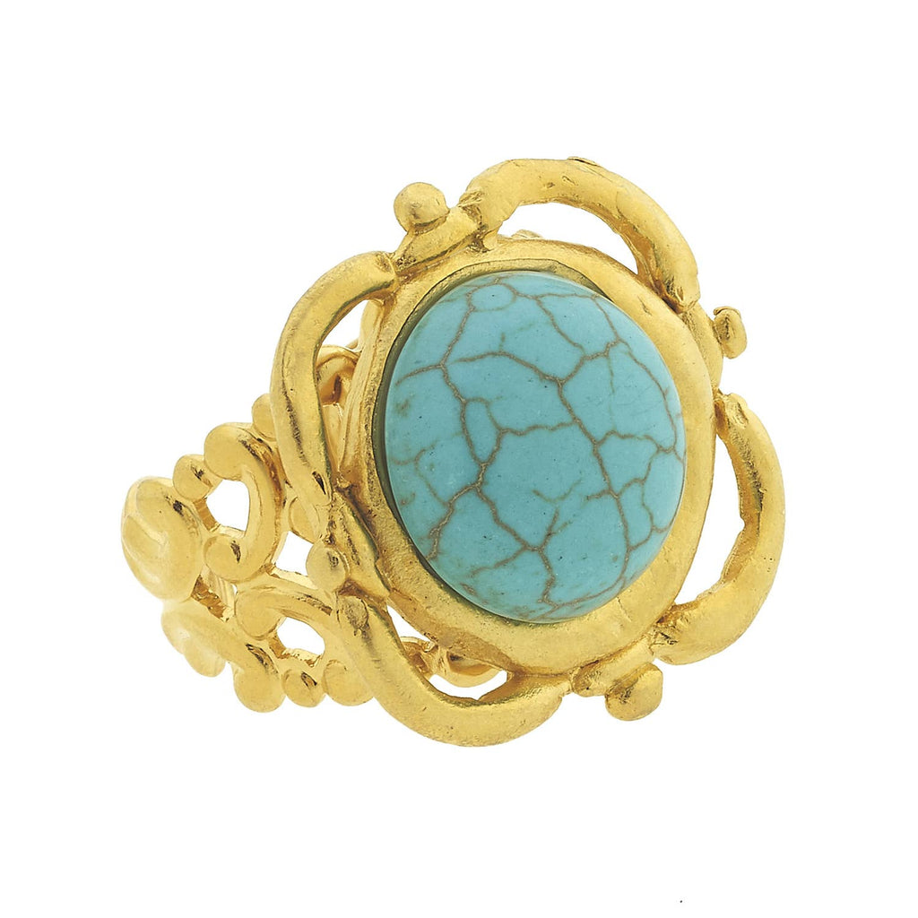 Susan Shaw- Handcast Gold with Genuine Turquoise Adjustable Ring
