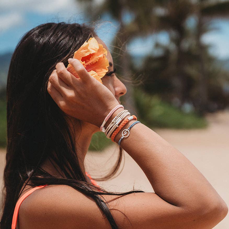 K'lani- "Celebrate" Blues and Corals With Silver Wave Charm Hair Tie Bracelets