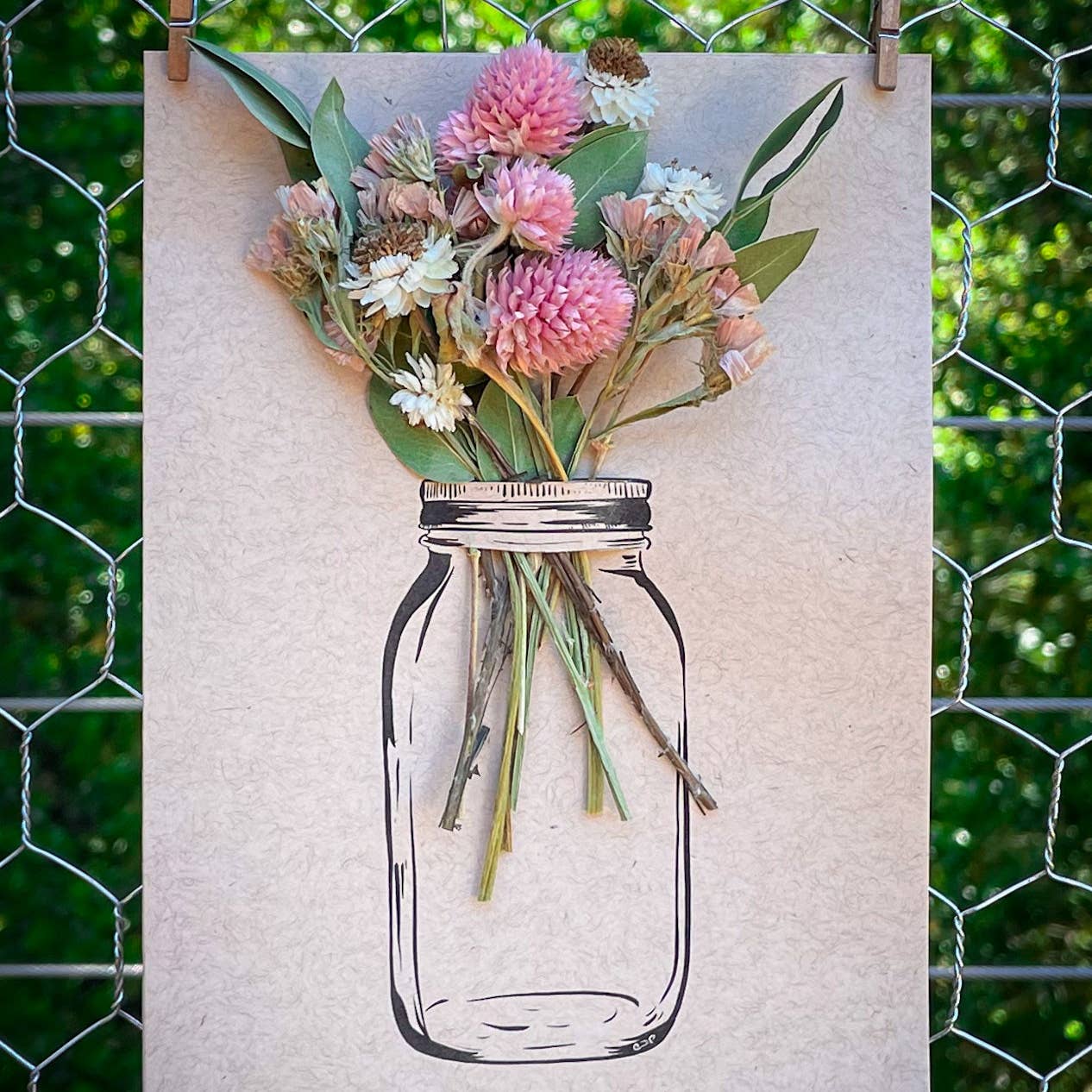 Orchid & PIne- Just Because - Blank Space Mason Jar Dried Bouquet Greeting Card