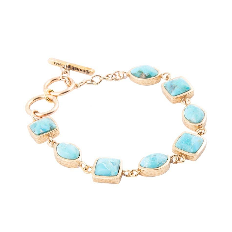 Barse Jewelry- Genuine Blue Turquoise Hammered Golden Link Bracelet