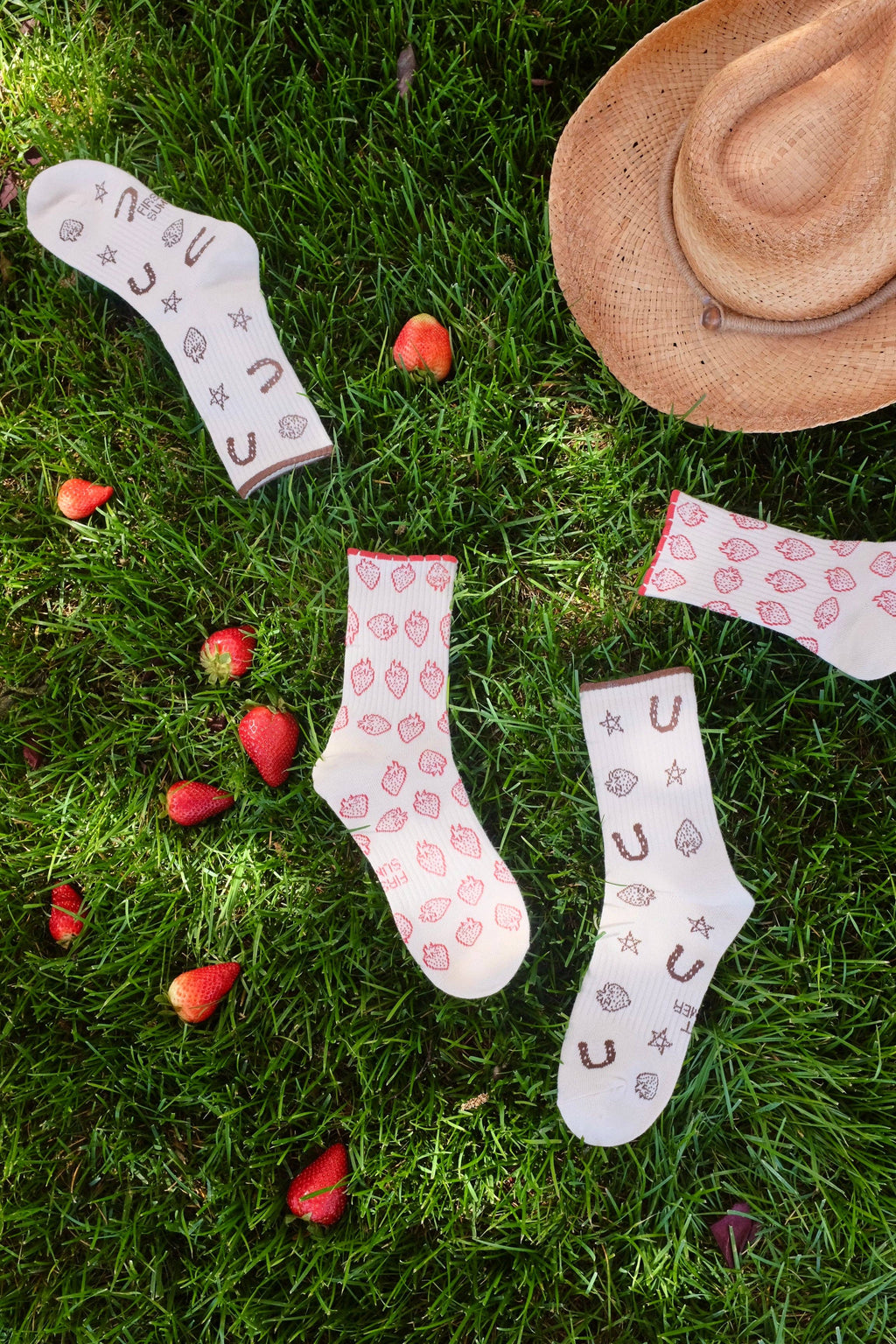 First Summer- Rodeo Cowboy Strawberry Ribbed Crew Socks