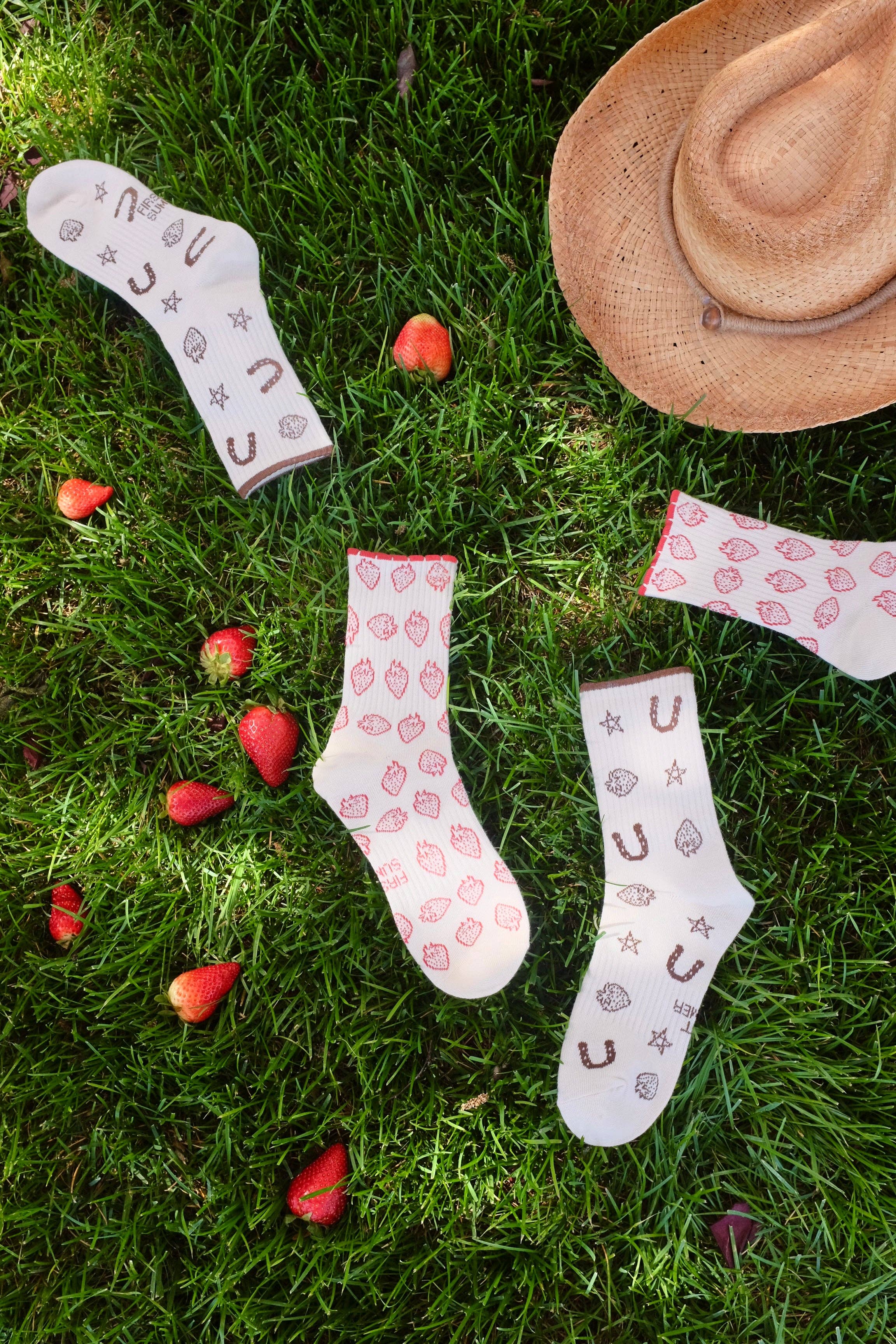 First Summer- Rodeo Cowboy Strawberry Ribbed Crew Socks