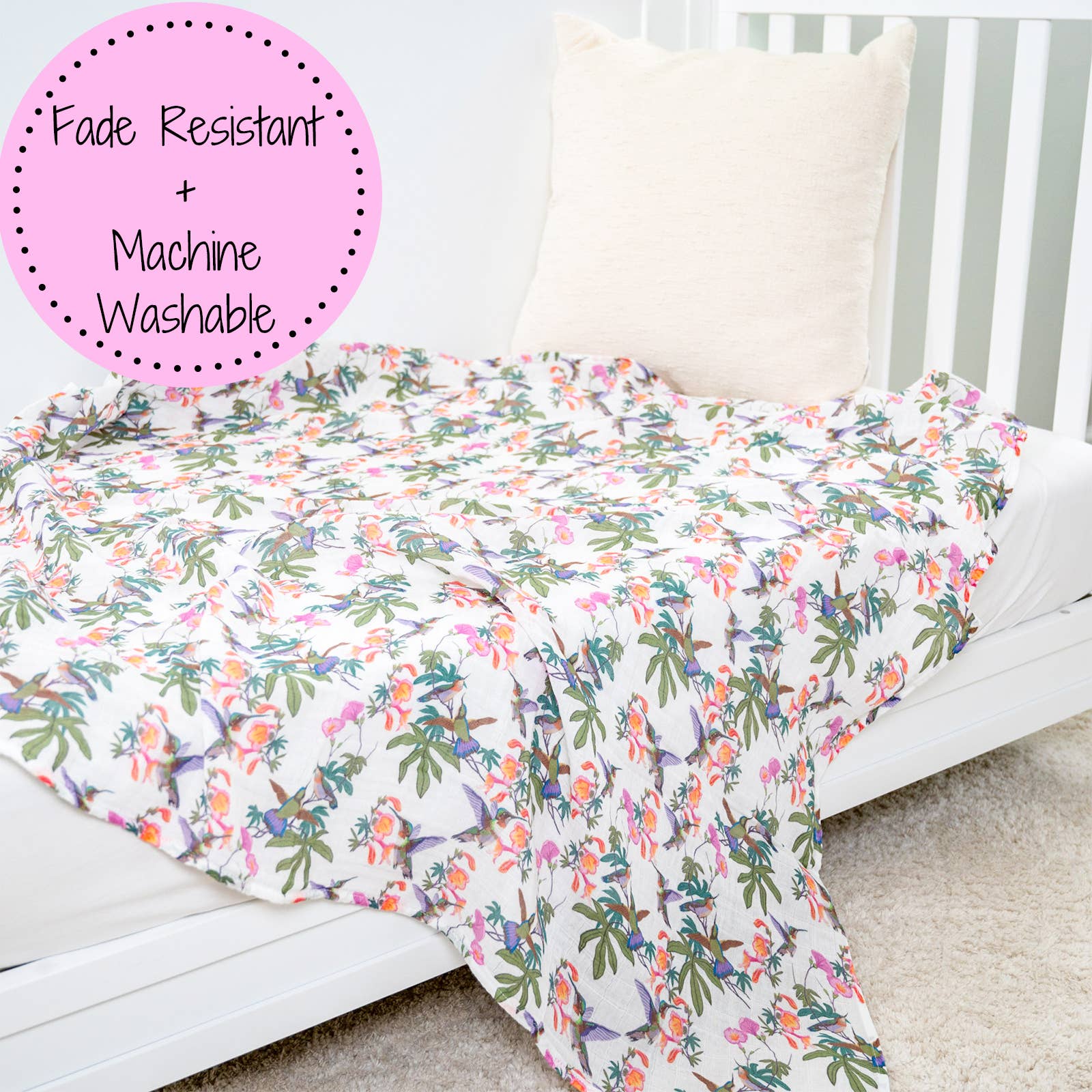 LollyBanks- Hum Along Hummingbird Baby Muslin Swaddle Blanket