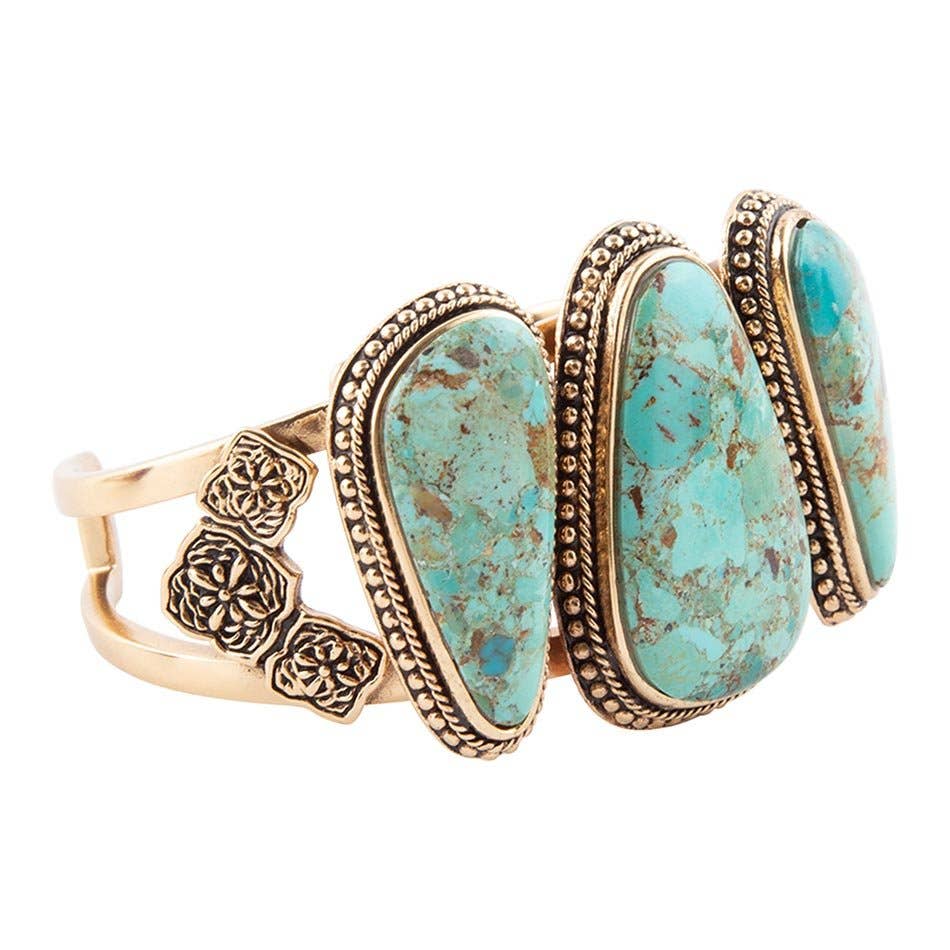 Barse Jewelry- Trio Blue Turquoise Golden Cuff Bracelet