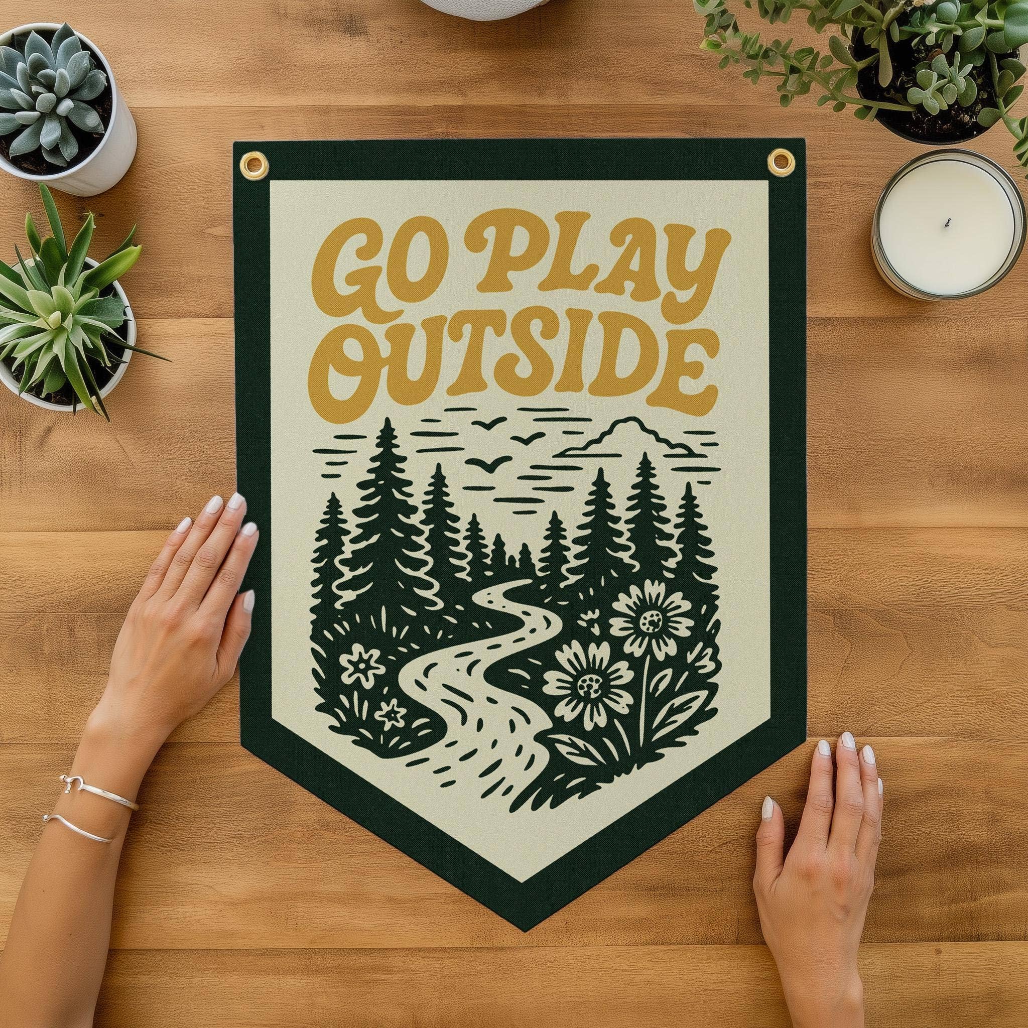 Benoit's Design Co.- Go Play Outside Felt Camp Flag