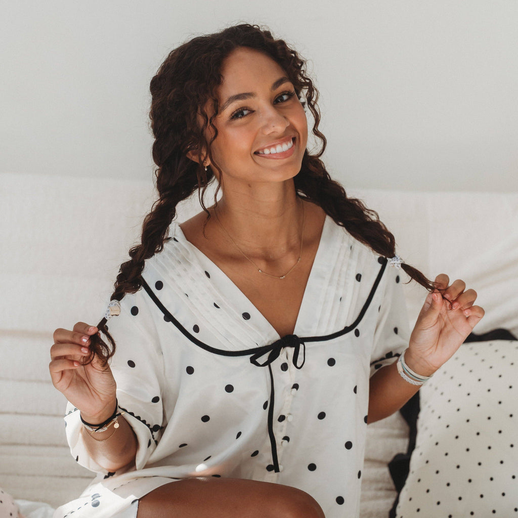 K'lani- "Flirt" Polka Dot in Cream & Black with Green Accent Hair Tie Bracelets