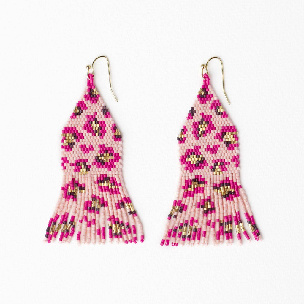 INK + ALLOY- Delilah Cheetah Print Beaded Fringe Earrings Pink + Gold Wholesale