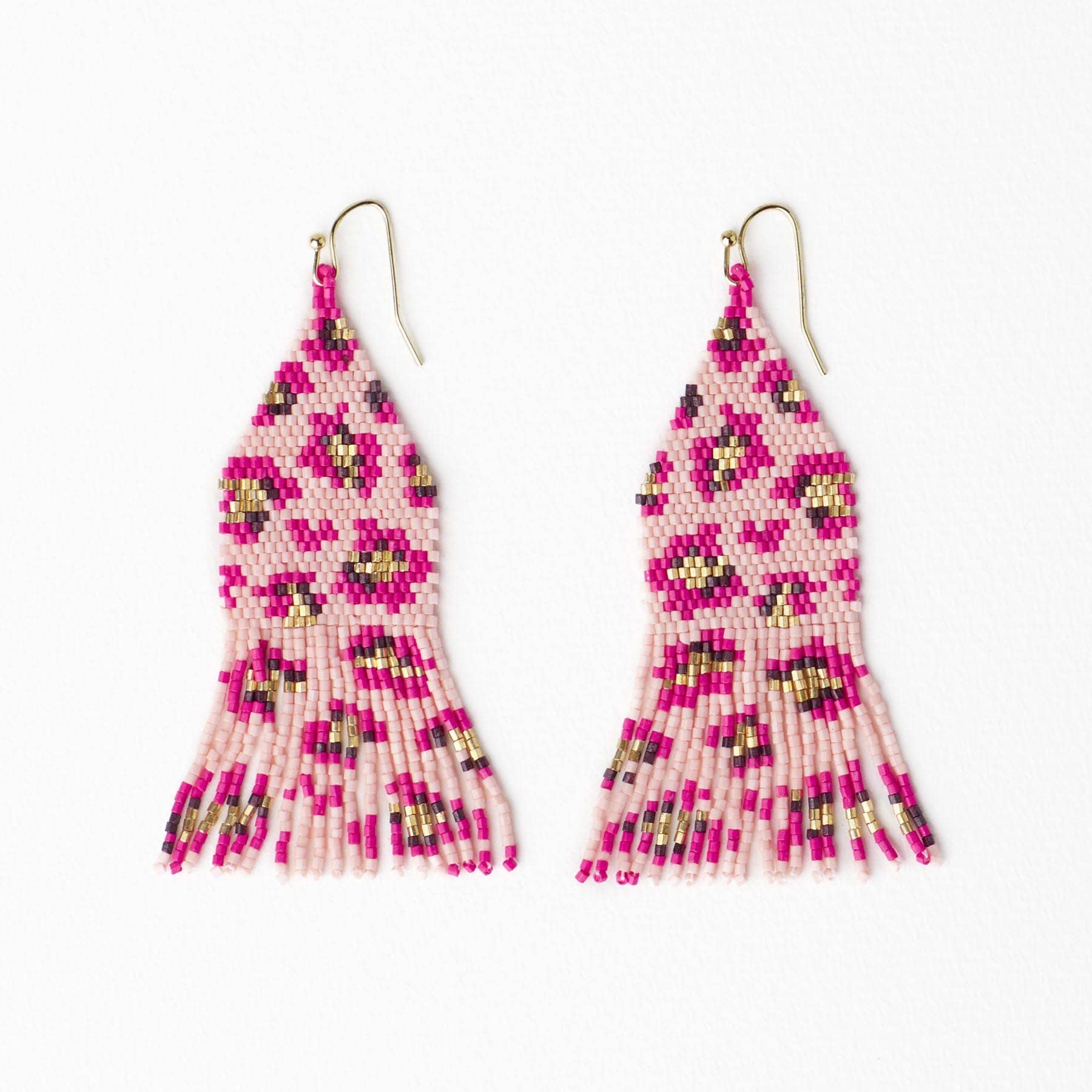 INK + ALLOY- Delilah Cheetah Print Beaded Fringe Earrings Pink + Gold Wholesale