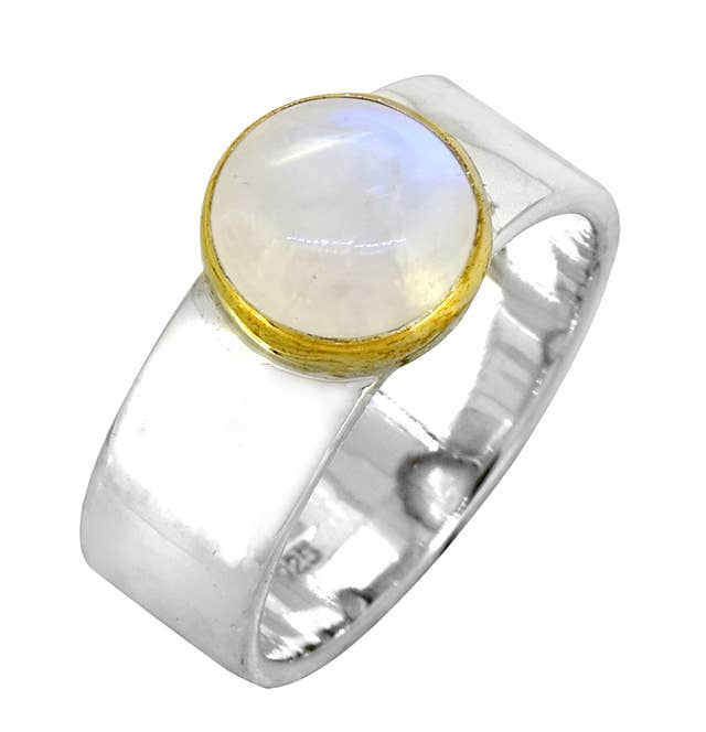 Tiramisu- Moonstone 925 Sterling Silver Solitaire Brass Ring