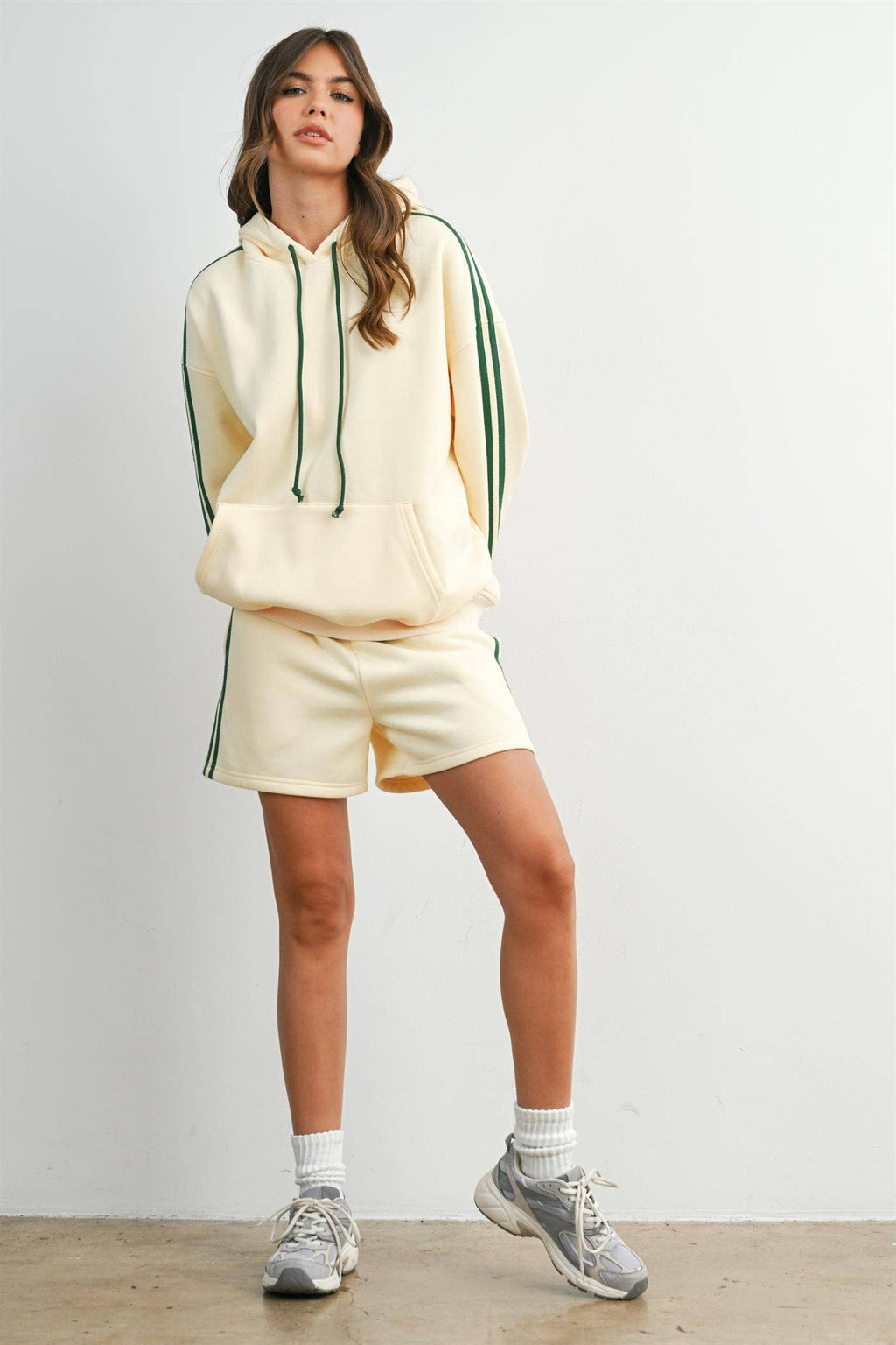 BUTTERMELON- Contrast Striped  Drawstring Hoodie