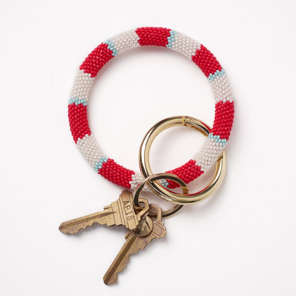 INK + ALLOY- Chloe Stripe Beaded Key Ring Bracelet Red, Light Blue, + Ivory Wholesale