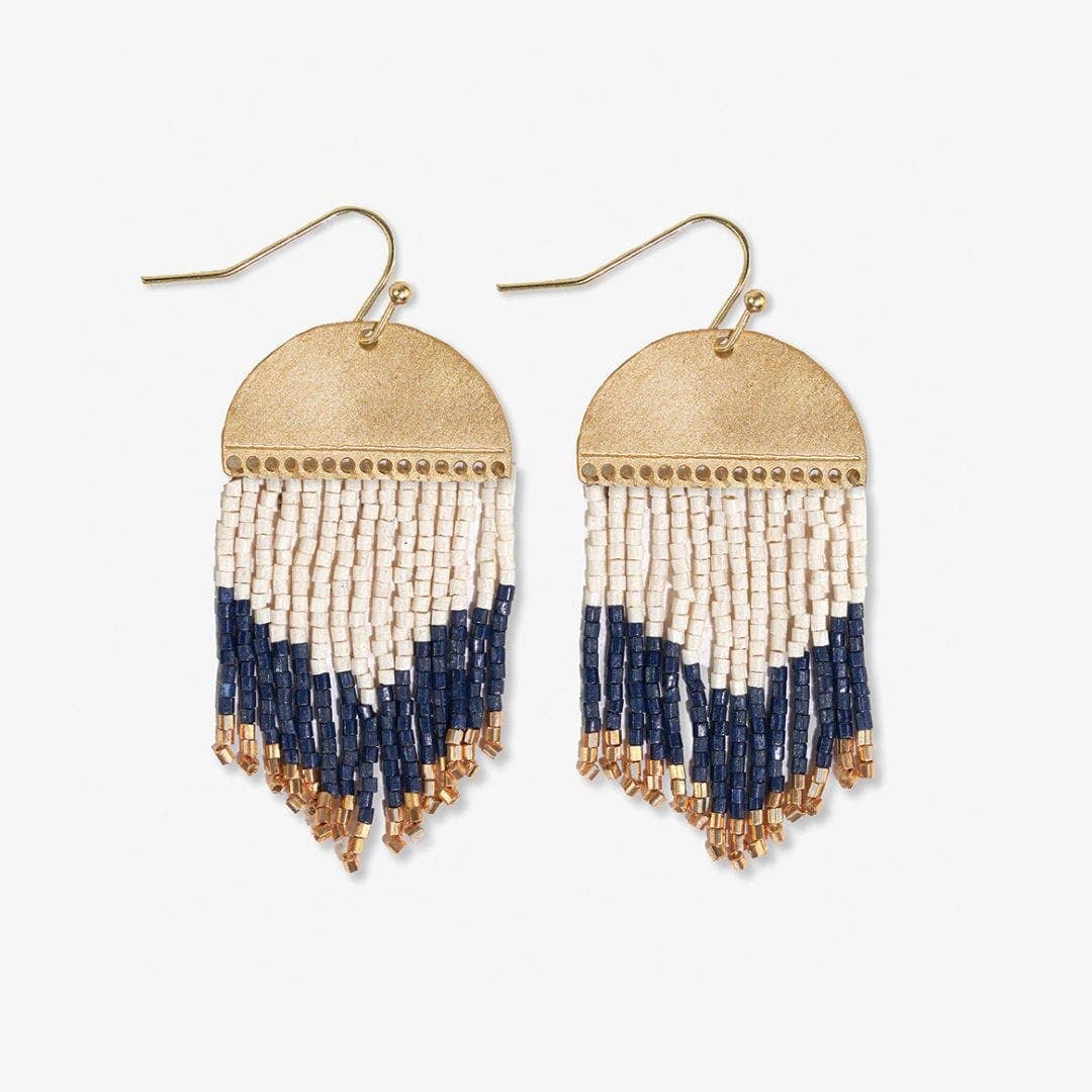 INK + ALLOY- Claudia Curved Pattern Short Beaded Fringe Earrings Navy Wholesale