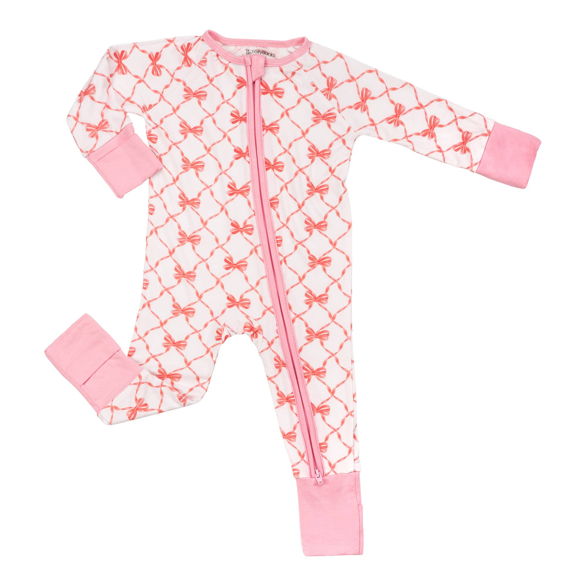 LollyBanks- Beautiful Bows Baby Bamboo Pajamas, 2-Way Zipper Romper