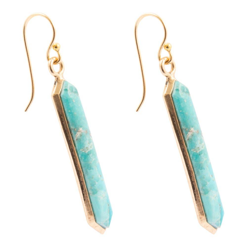 Barse Jewelry- Linear Blue Turquoise Golden Drop Earrings
