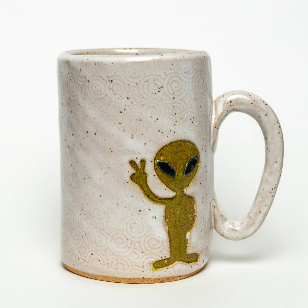 White Squirrel Clayworks- Alien Design Handmade, in Ohio, Ceramic 14oz Mug