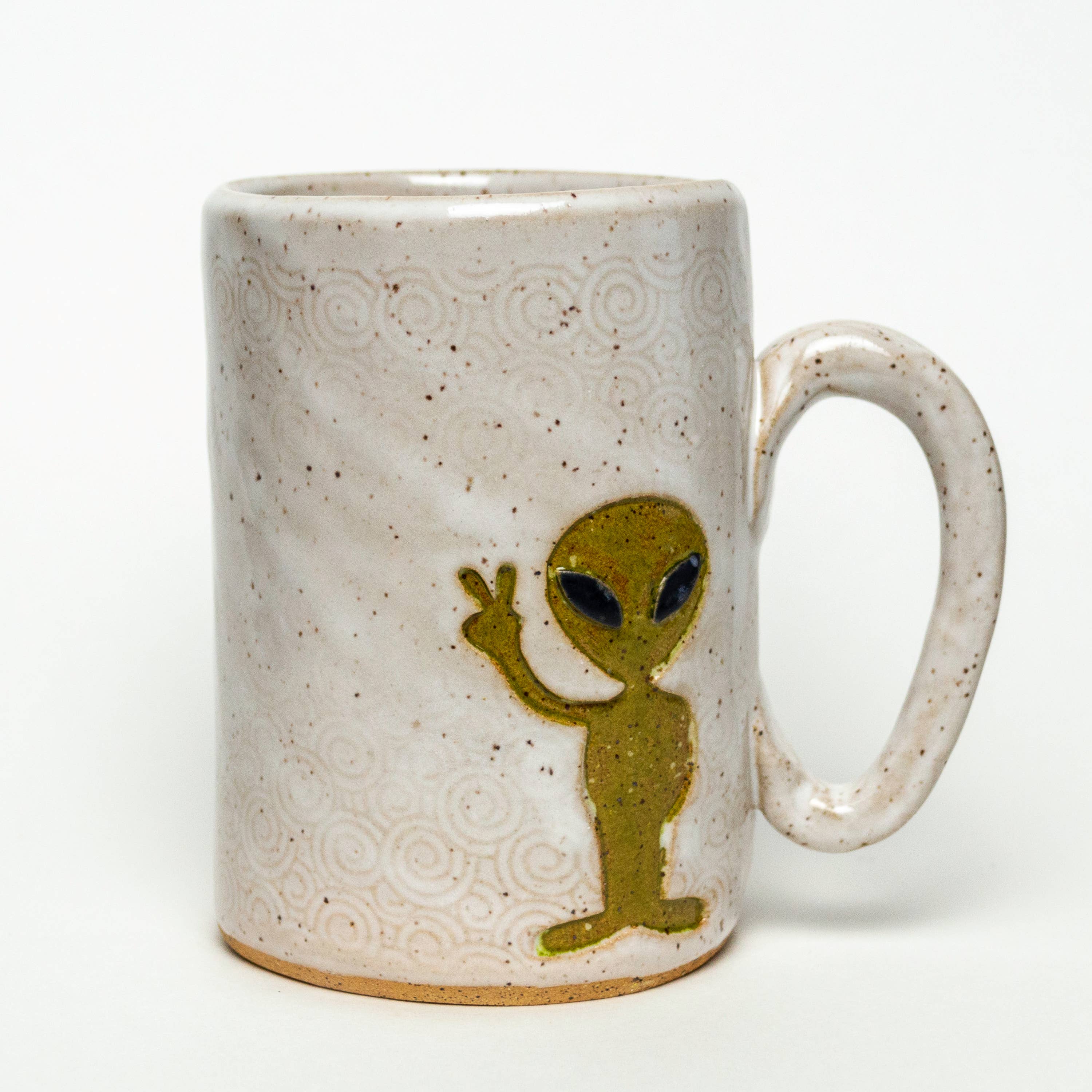 White Squirrel Clayworks- Alien Design Handmade, in Ohio, Ceramic 14oz Mug