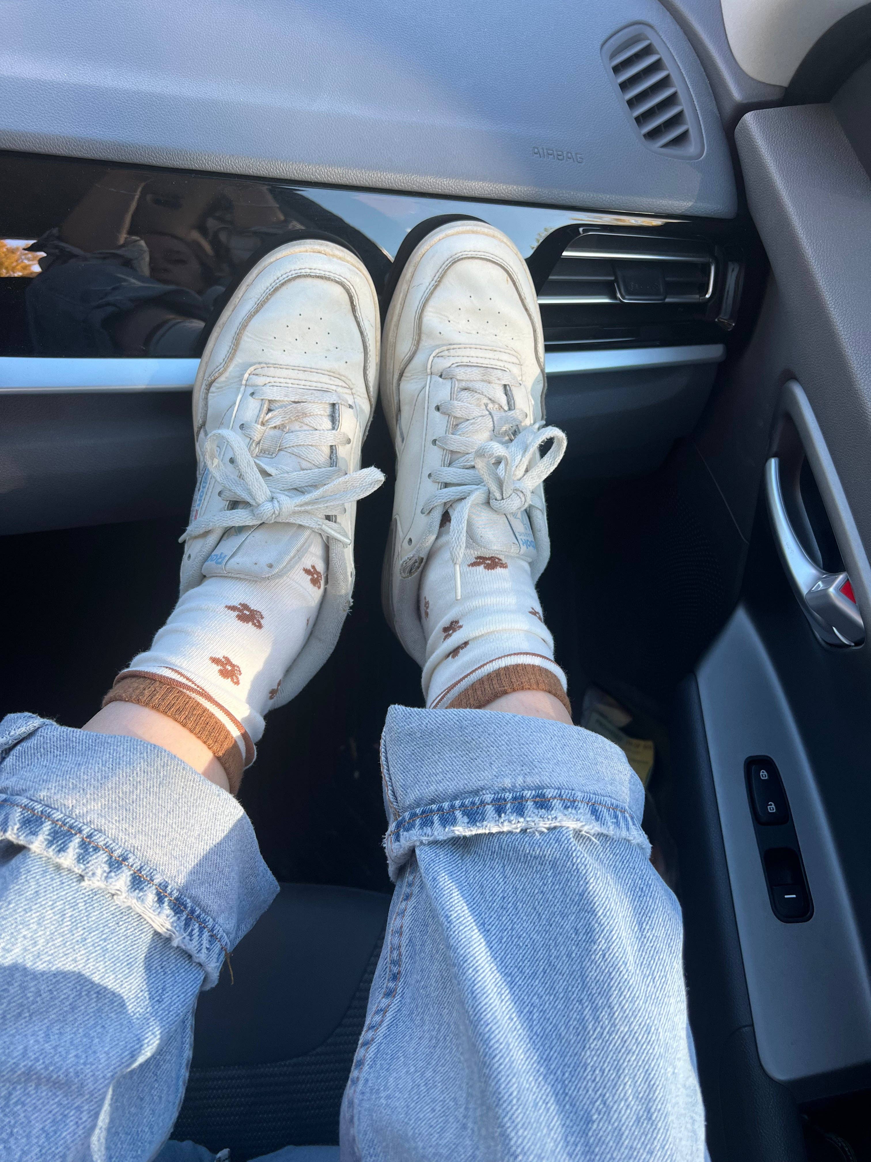 First Summer- Brown Trim Floral Print Crew Socks