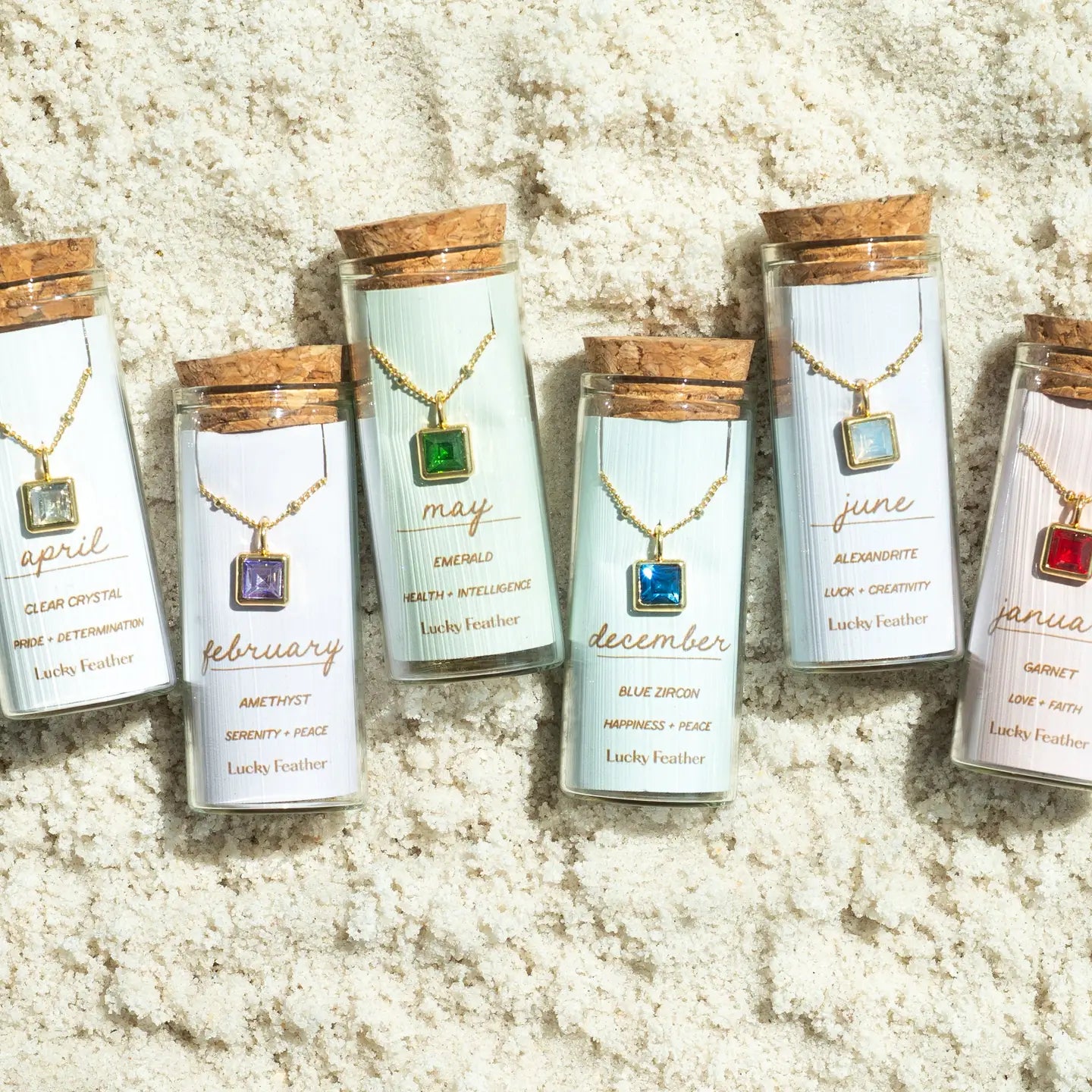 Lucky Feather- Birthstone Bottle Necklace