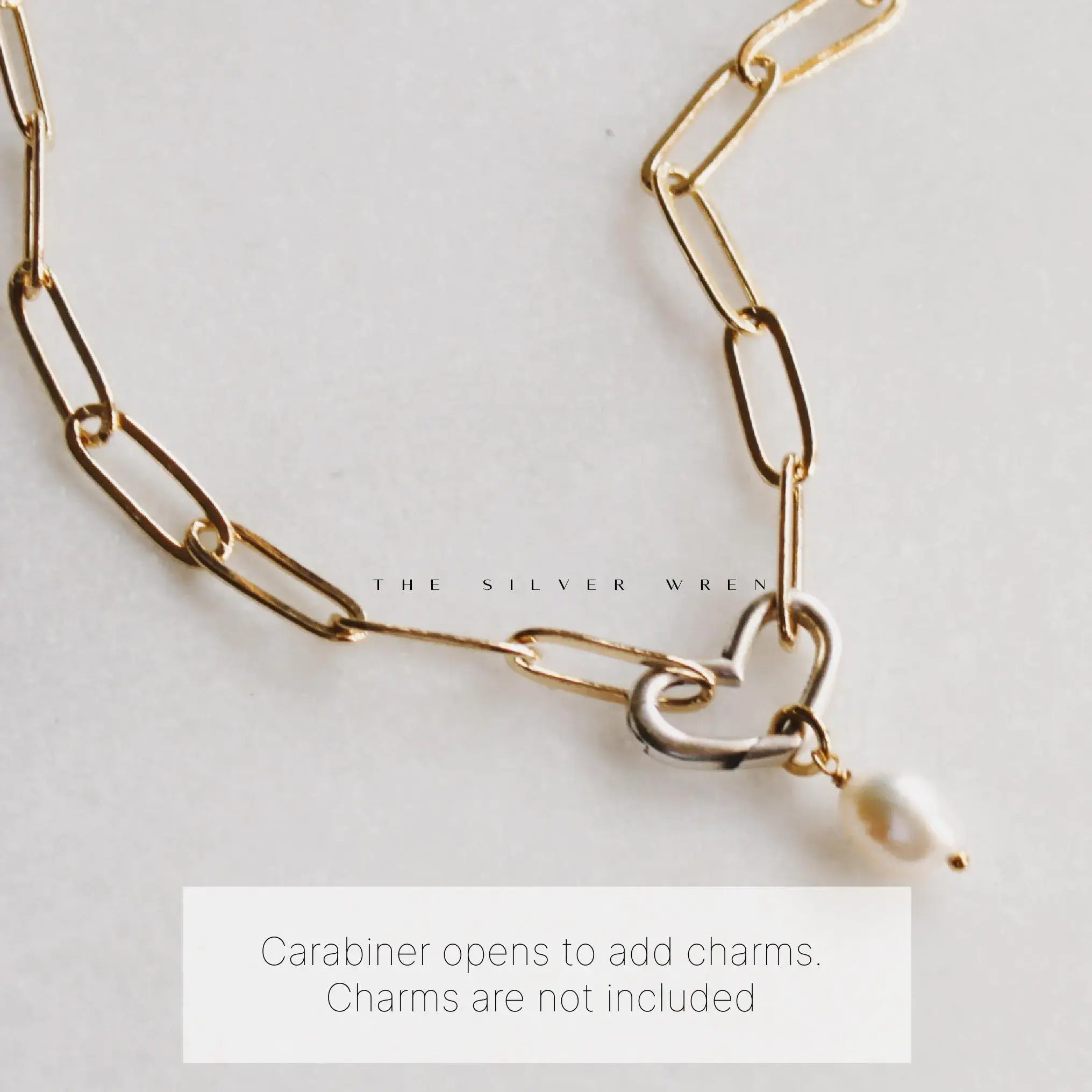 The Silver Wren- Heart Carabiner Charm Holder Necklace