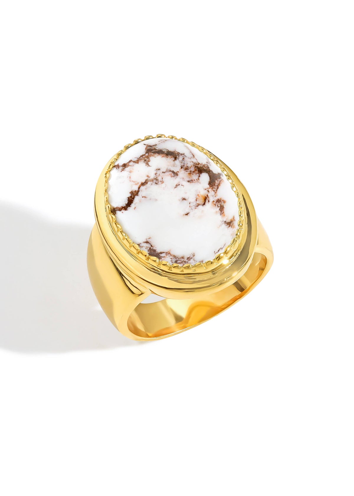 Tiramisu- Bohemian-Luxe Wide Wild Horse Magnesite Gold Plaated Ring