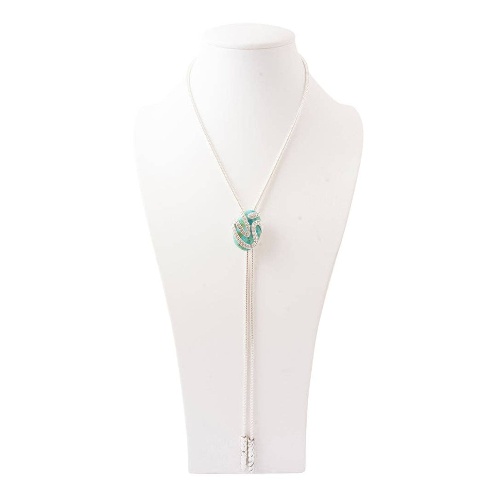 Barse Jewelry- Serpentine Blue Turquoise Silver Chain Bolo Necklace