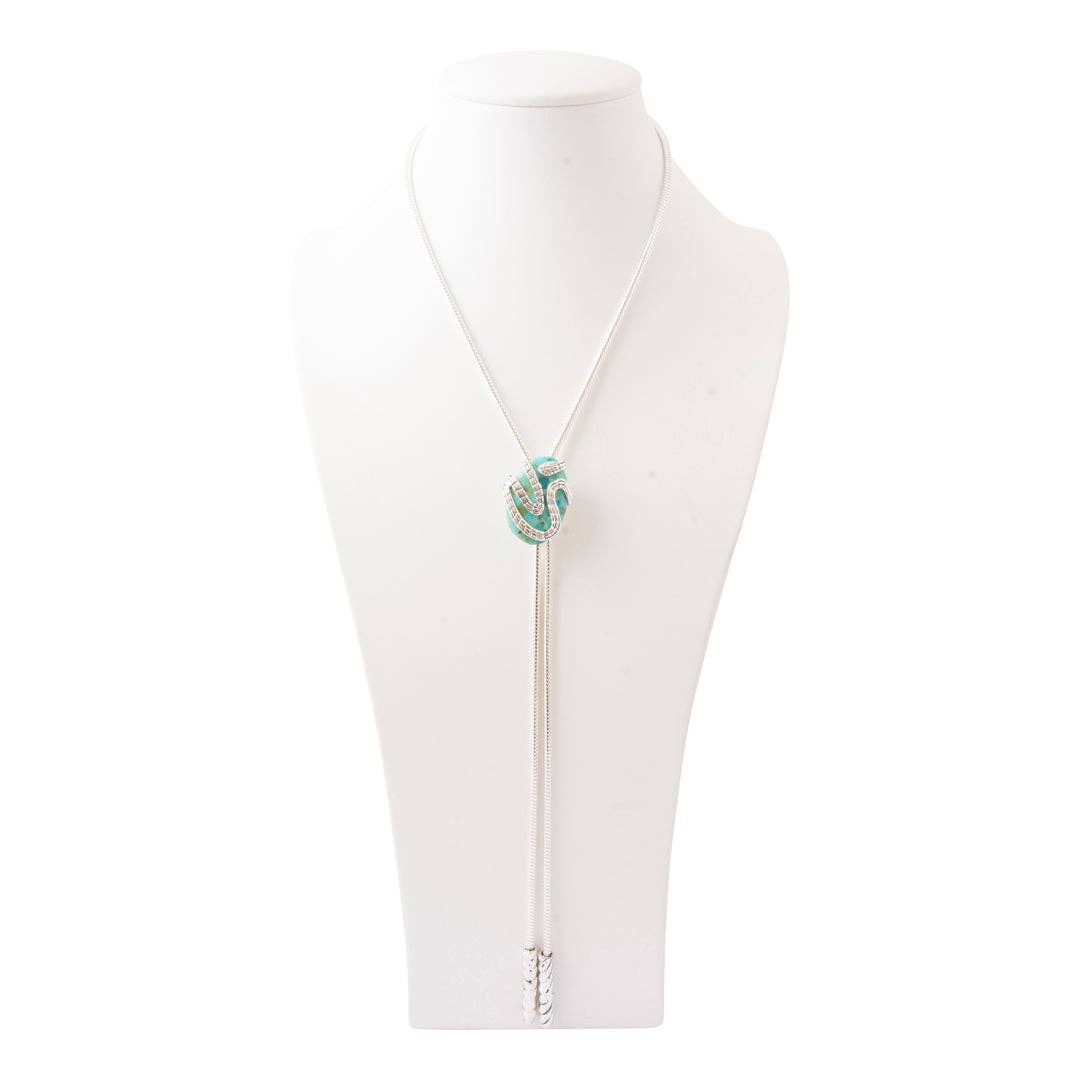 Barse Jewelry- Serpentine Blue Turquoise Silver Chain Bolo Necklace