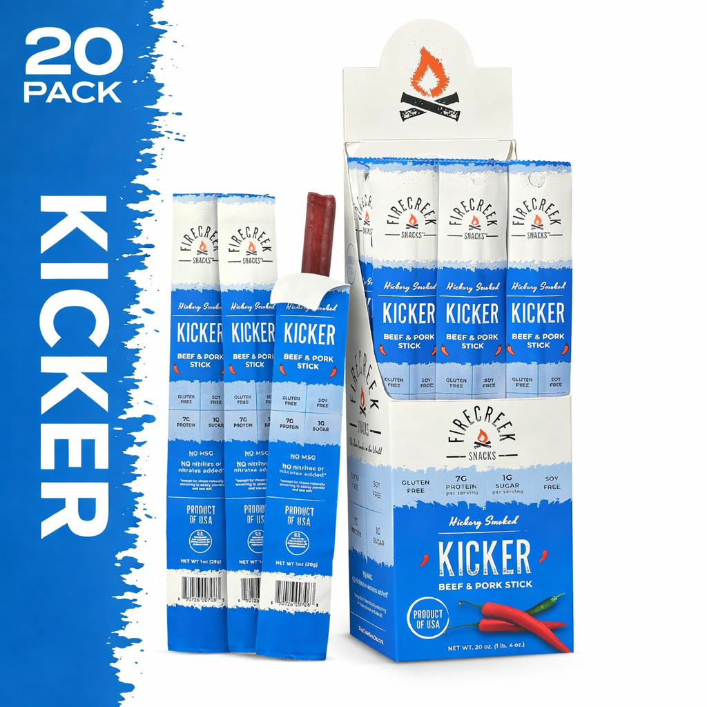 FireCreek Snacks- Kicker Spicy Beef & Pork Meat Sticks - 20ct Beef Jerky Stick