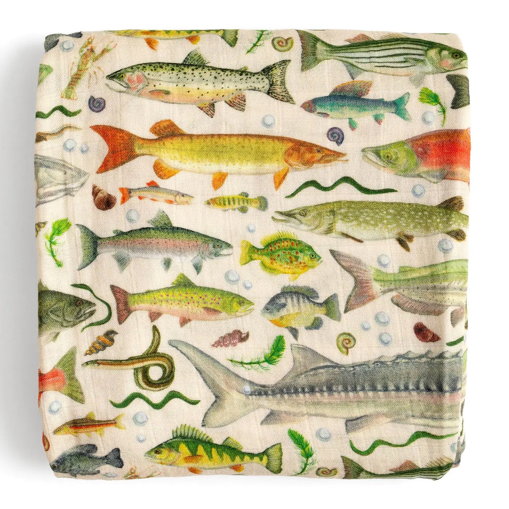1canoe2- Freshwater Fish Muslin Baby Swaddle Blanket