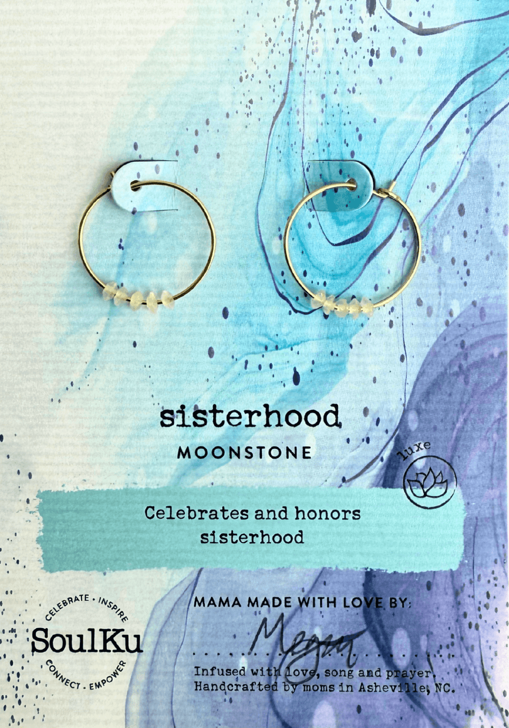SoulKu- Moonstone Alive & Well Gold Hoop Earrings Sisterhood