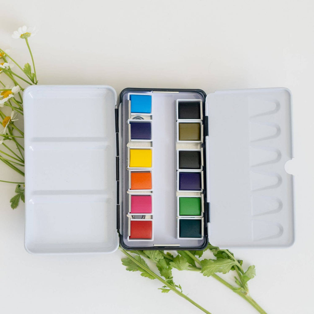 Bailey Rae Studio- 12 Color Mini-Travel Watercolor Paint Palette