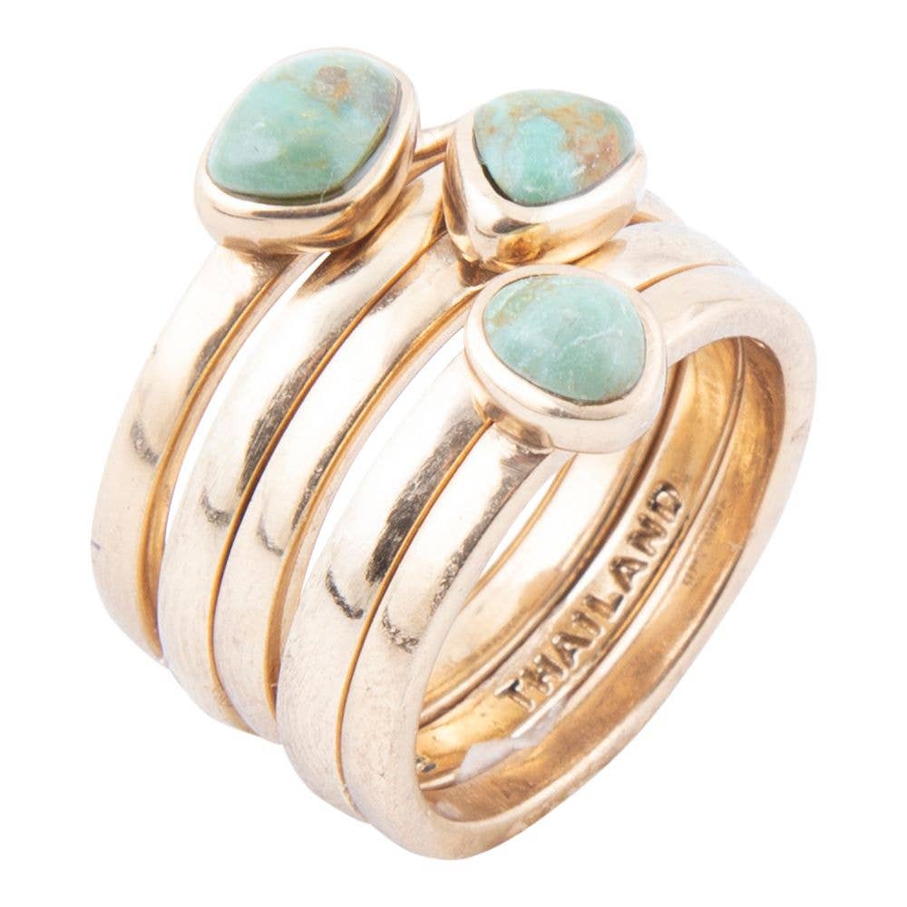 Barse Jewelry- Blue Turquoise Golden Stacking Ring Set
