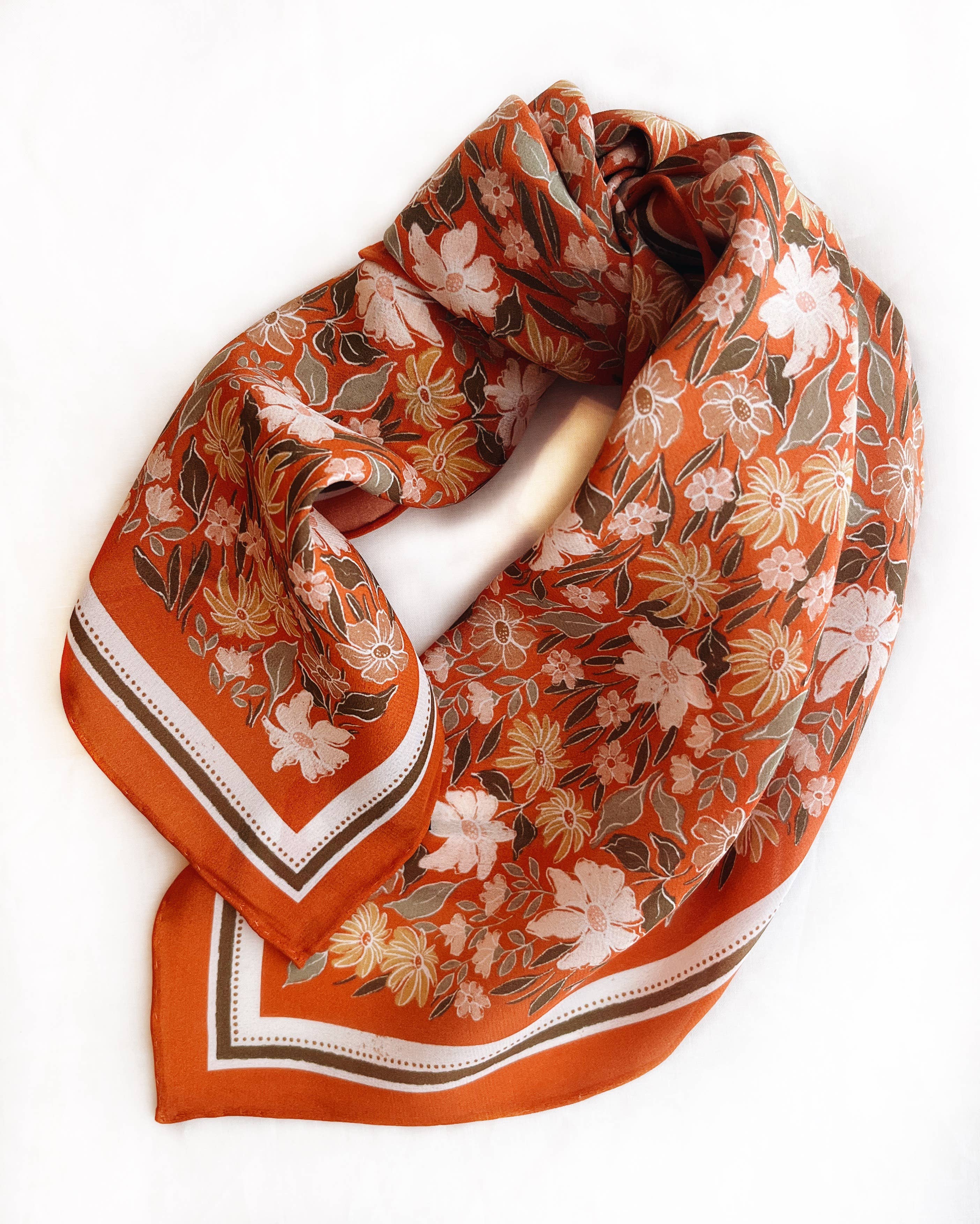 Flora West Design- 100% Silk Bandana Scarf - Botanical Garden Floral Western
