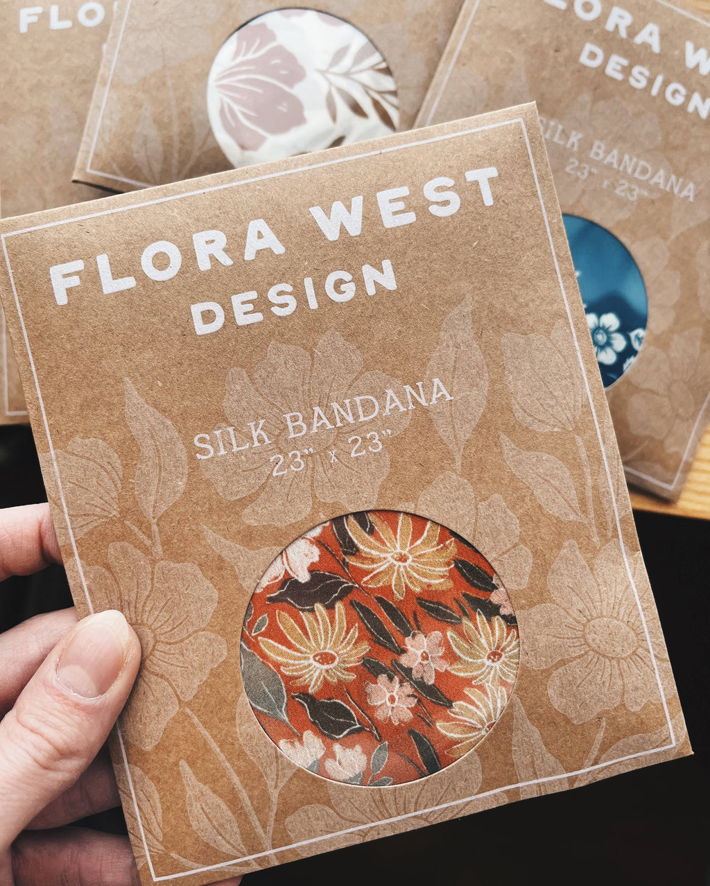 Flora West Design- 100% Silk Bandana Scarf - Classic Deep Olive Floral Western