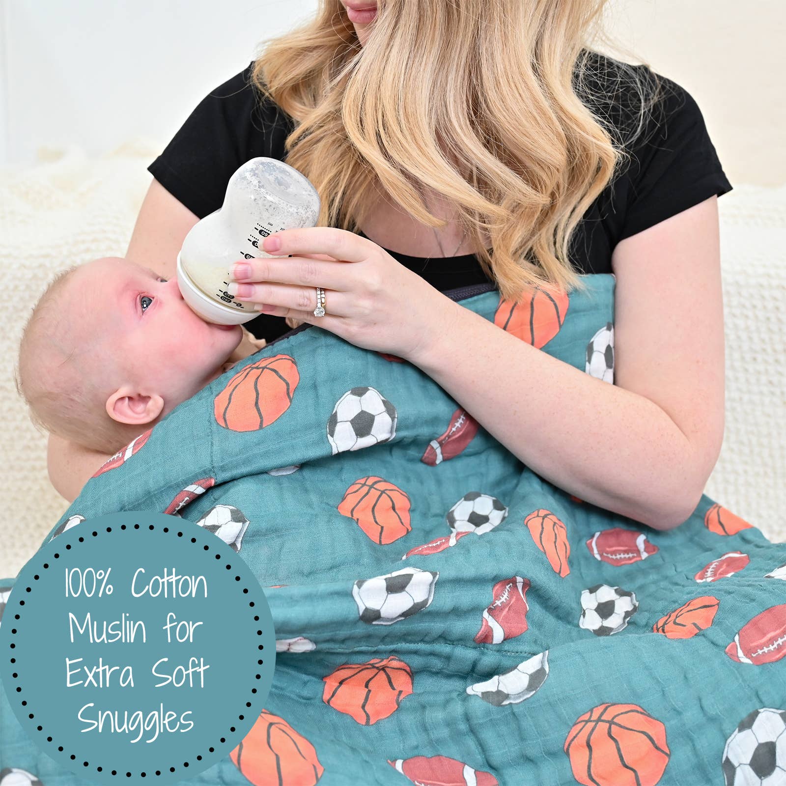 LollyBanks- Baby Muslin Swaddle Blanket 47x47 Little Athlete
