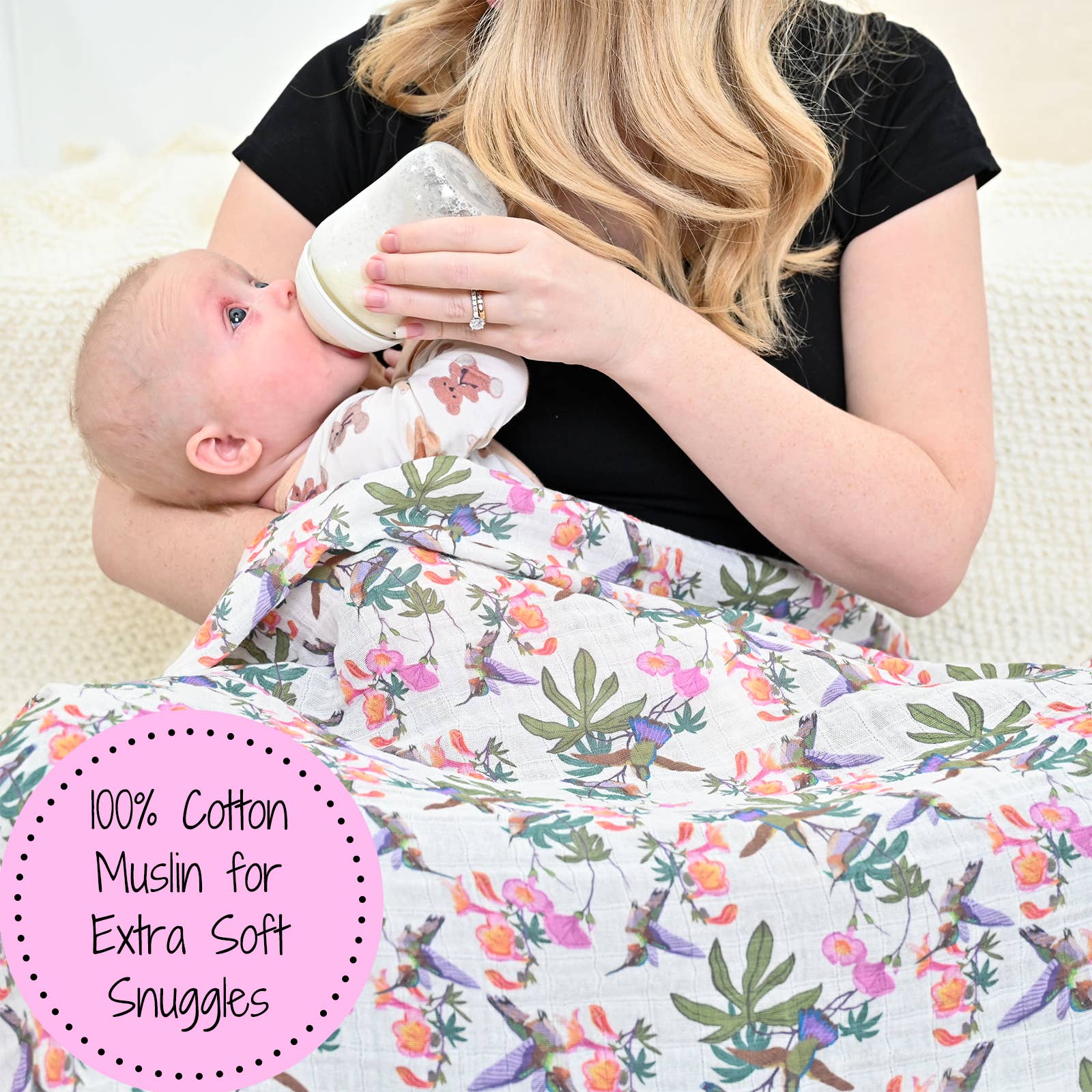 LollyBanks- Hum Along Hummingbird Baby Muslin Swaddle Blanket