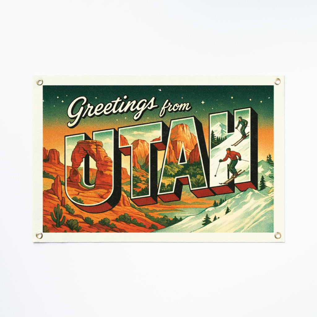 Benoit's Design Co.- Greetings From Utah State Postcard Felt Banner