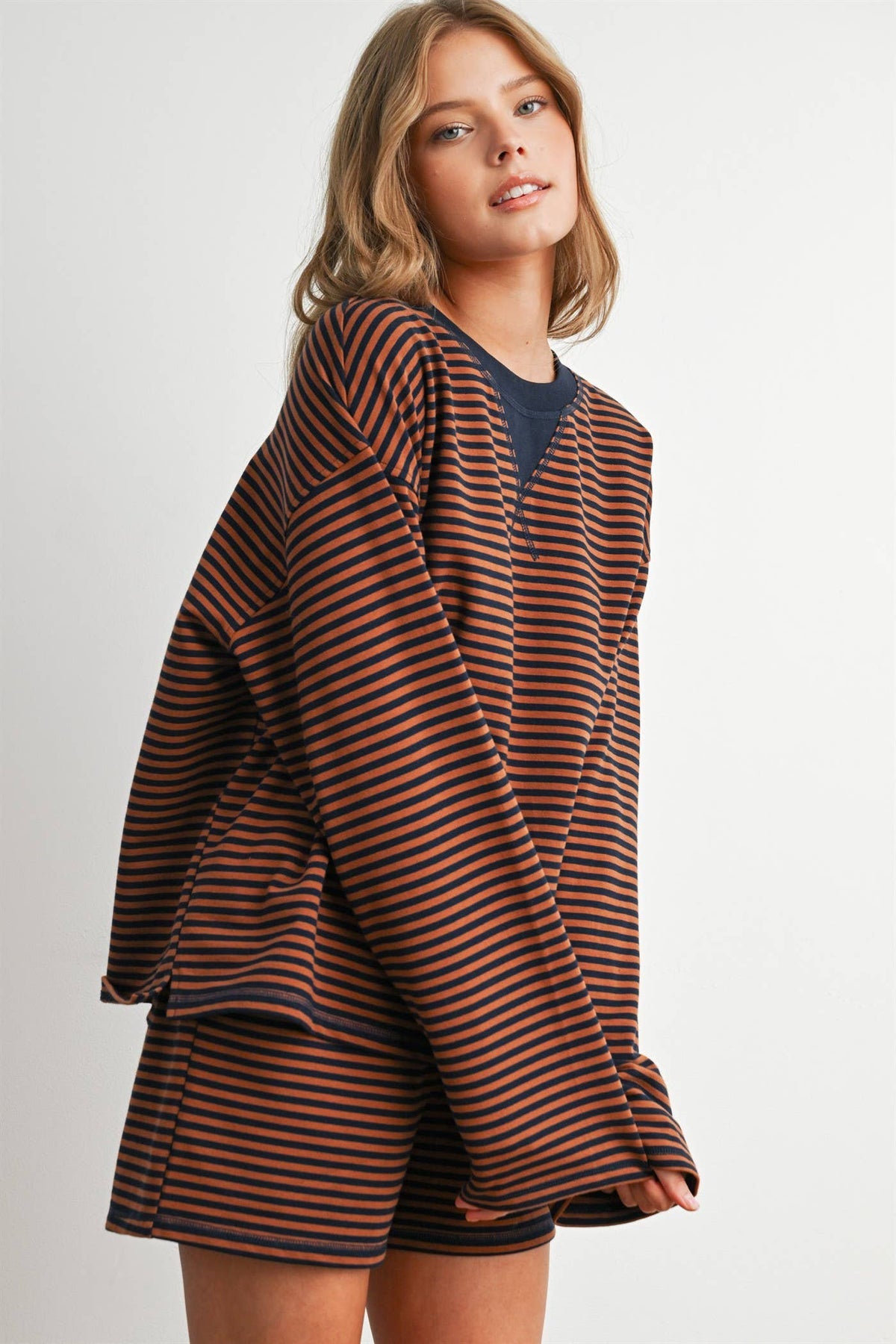 BUTTERMELON- Striped Drawstring Casual Shorts